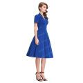 Belle Poque Stock Solid Farbe Kurzarm V-Ausschnitt Blau Vintage Retro 50s Kleid BP000070-2